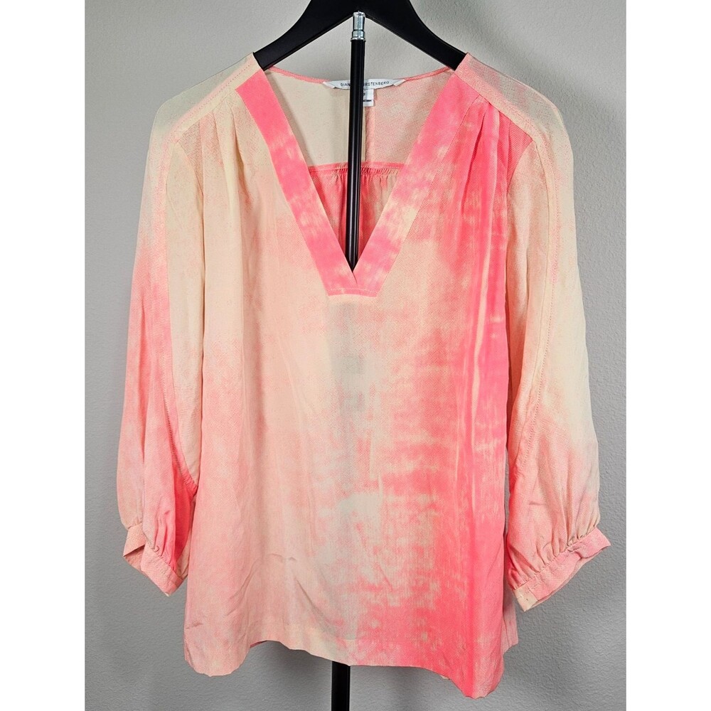 Diane Von Furstenberg DVF Silk Blouse Womens 12 New Cahil Neon Spray Paint Top